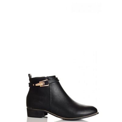 Quiz Black PU Gold Buckle Ankle Boots
